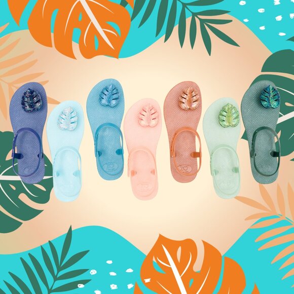 ZHOELALA — Sandals Comfort "TROPICAL LEAVES" • Sky Blue - Picture 5 of 8